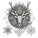 Symetrical womb tattoo featuring stag horns and a snowflake tattoo design idea