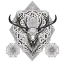 Symetrical womb tattoo featuring stag horns and a snowflake tattoo design idea