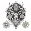 Symetrical womb tattoo featuring stag horns and a snowflake tattoo design idea