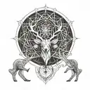 Symetrical womb tattoo featuring stag horns and a snowflake tattoo design idea