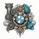 bmw logo incorporated within tattoo design idea