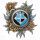 bmw logo incorporated within tattoo design idea