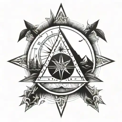 compass, Star, Arrow, Pyramid north star tattoo design idea