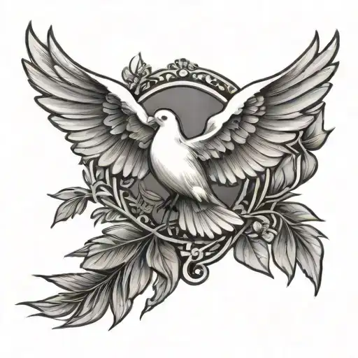 cross and dove carry olive branch   tattoo design idea