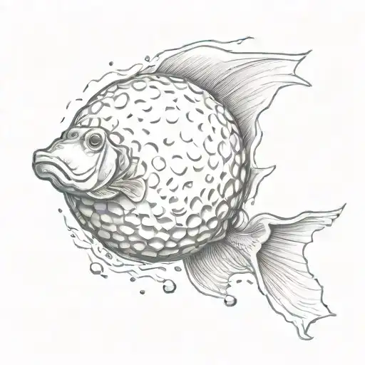 A golf ball morphing into a marine fish underwater tattoo design idea