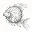 A golf ball morphing into a marine fish underwater tattoo design idea