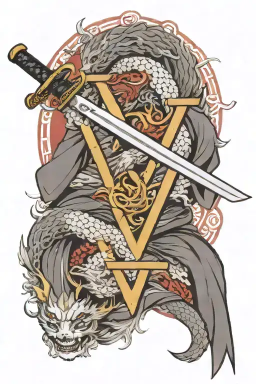 Only two katanas shaped like the letter V tattoo design idea