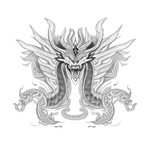 A unique fusion of Vegvísir and Quetzalcoatl in a black tribal symmetrical tattoo band tattoo design idea