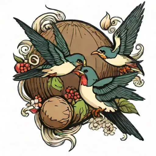 Two swallows carring a coconut surroned by a monty python quote  tattoo design idea