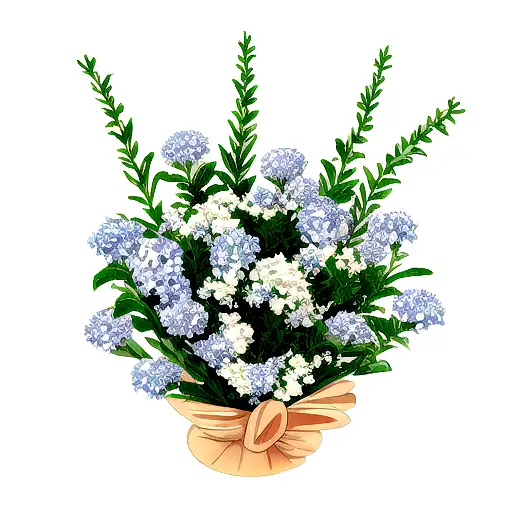 A bouquet of mint and rosemary flowers intertwined with pastry elements tattoo design idea