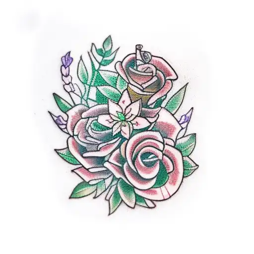 A traditional hand tattoo featuring a mix of herbal medicine symbols, flowers of mint, and flowers of rosemary tattoo design idea