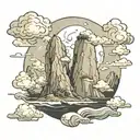 “Imagine a monochromatic seascape with a large rock formation or cliff on one side. The sky is full of cloud tattoo design idea