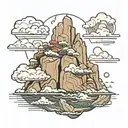 “Imagine a monochromatic seascape with a large rock formation or cliff on one side. The sky is full of cloud tattoo design idea