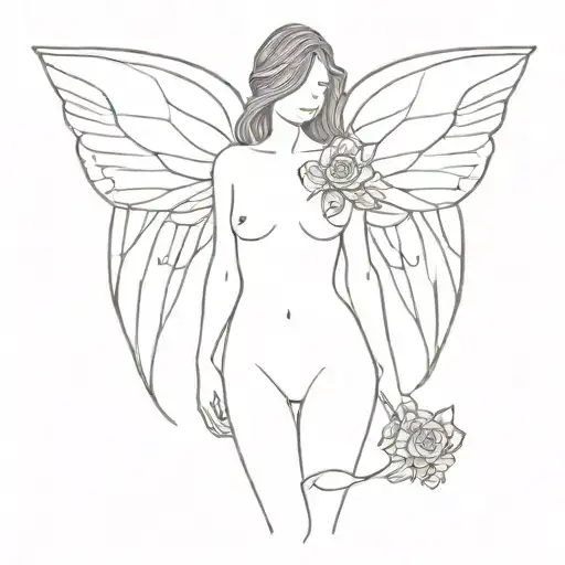 butterfly and angel wings look with an outline in the middle of a woman's chest to thighs no head and no legs  tattoo design idea