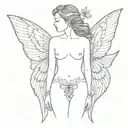 butterfly and angel wings look with an outline in the middle of a woman's chest to thighs no face and no legs  tattoo design idea