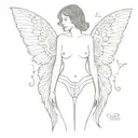 butterfly and angel wings look with an outline in the middle of a woman's chest to thighs no face and no legs  tattoo design idea