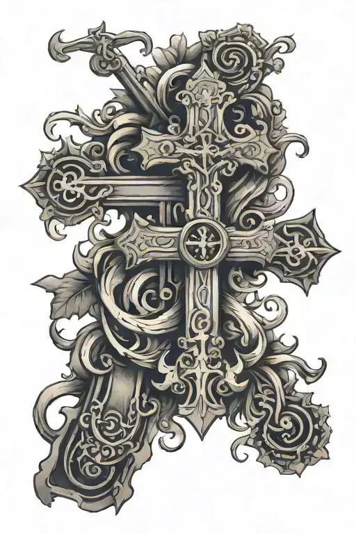 bible scripture roman's 8:11 and a cross intertwined tattoo design idea