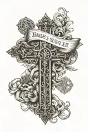 bible scripture roman's 8:11 and a cross intertwined tattoo design idea