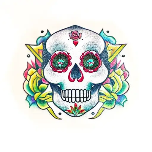 a traditional mexican sugar skull with elements of air framing incorporated tattoo design idea