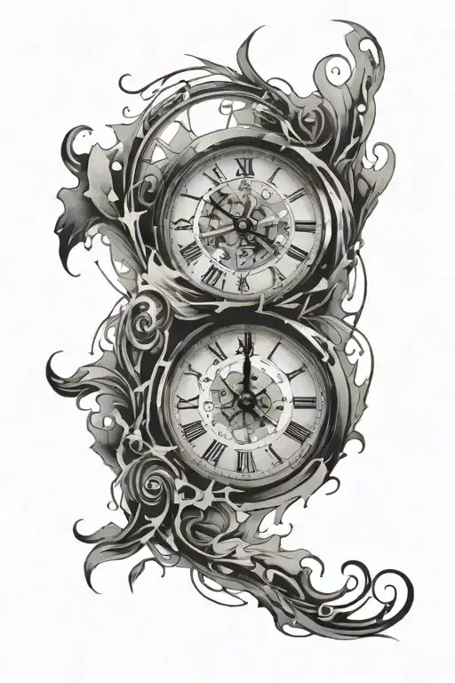 broken clock face tattoo design idea