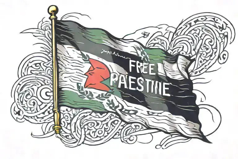 free Palestine flag with free Palestine written underneath tattoo design idea