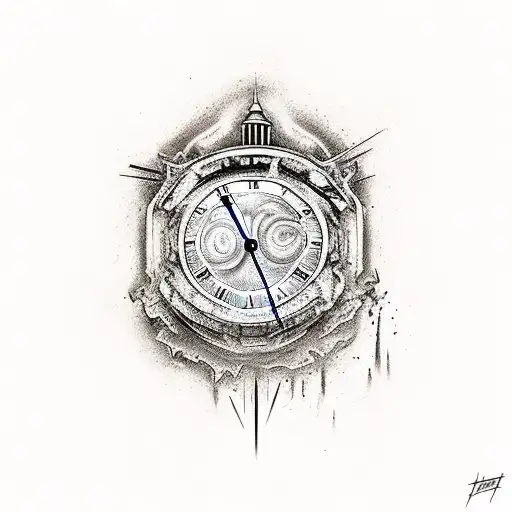 destroyed clock in apocalypse tattoo design idea