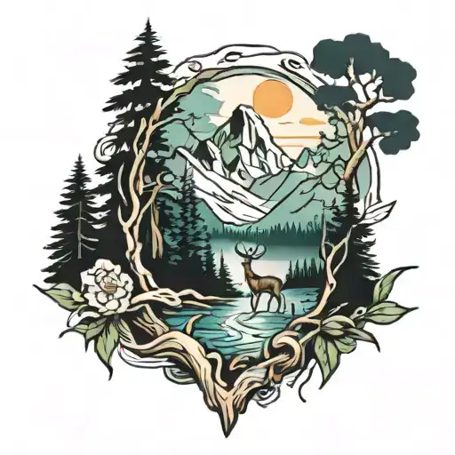 wilderness scene tattoo design idea