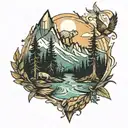 wilderness scene tattoo design idea