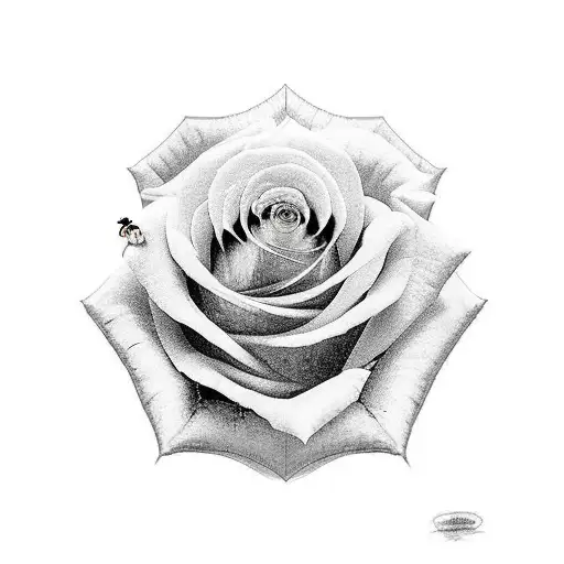 a princess holding a rose with a bumble bee on the rose tattoo design idea