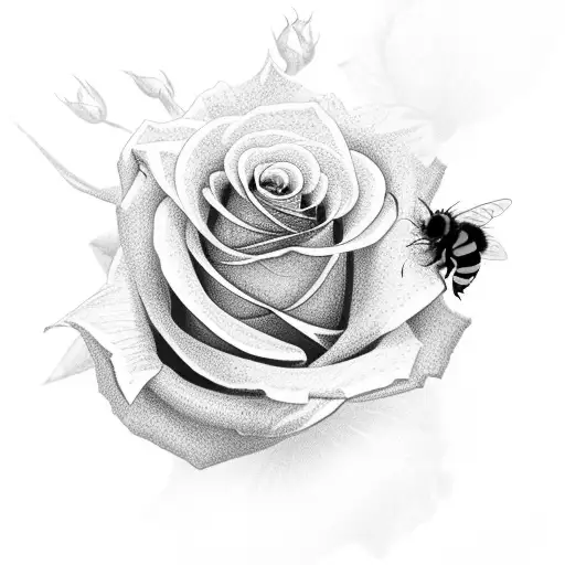 a princess holding a rose with a bumble bee on the rose tattoo design idea