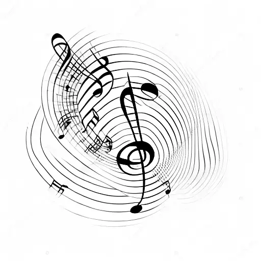 A minimalist tattoo of a pen and a music note intertwined together tattoo design idea