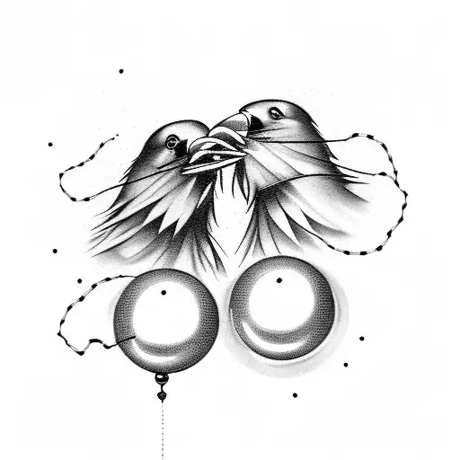 two crows facinf each other with a string of pearls in their mouths tattoo design idea