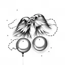 two crows facinf each other with a string of pearls in their mouths tattoo design idea