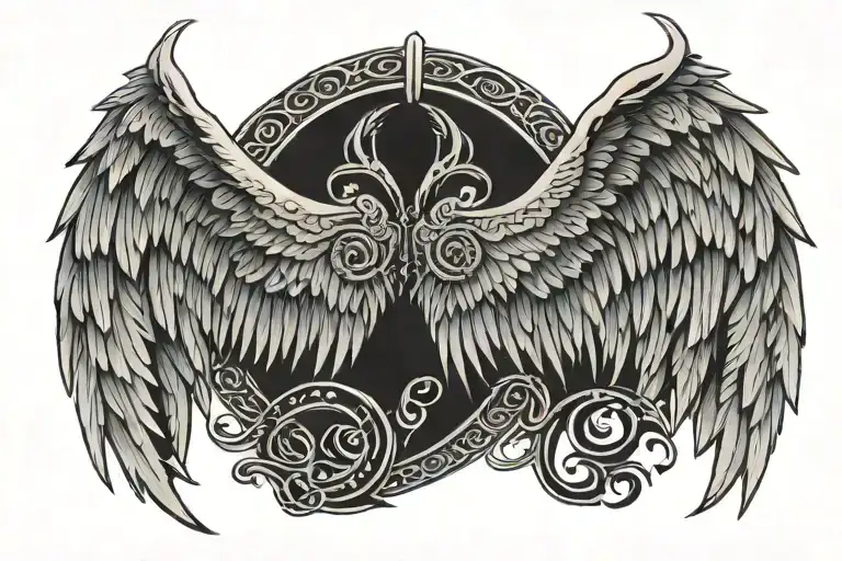 Neo Tribal angel wings black and grey  tattoo design idea