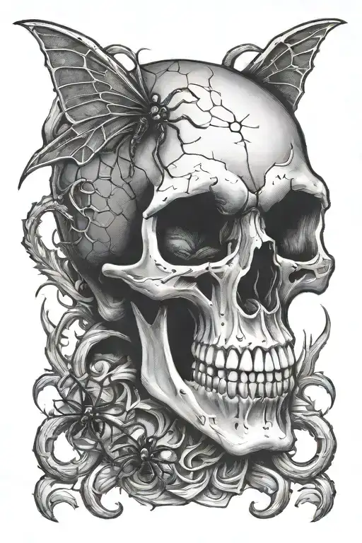 skull and spider tattoo design idea