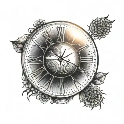 A sun setting over a clock face, symbolizing the passage of time tattoo design idea