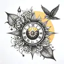 A sun setting over a clock face, symbolizing the passage of time tattoo design idea
