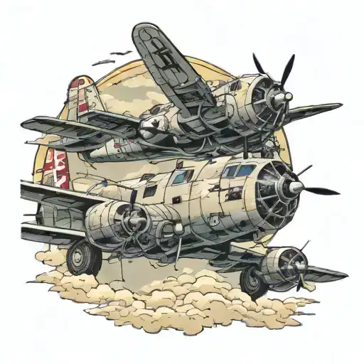 B-17 bomber plain rittled in bullest still flying  tattoo design idea