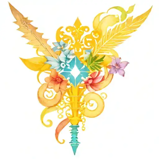 kingdom hearts floral key and fairy tail guild mark and quill vs sword  tattoo design idea