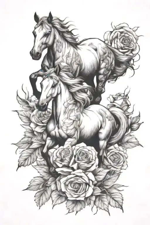 Horses, Roses, Sunflower, western tattoo design idea