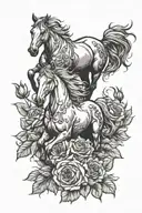 Horses, Roses, Sunflower, western tattoo design idea