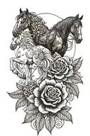 Horses, Roses, Sunflower, western tattoo design idea