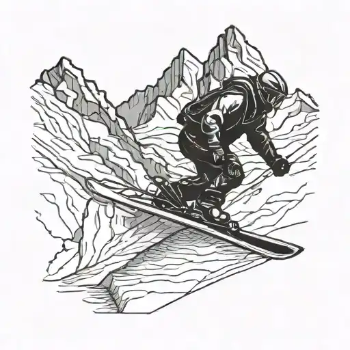 A minimalist blackwork design of a skier carving down a mountain slope tattoo design idea