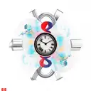 question marks and a clock at 05:55 tattoo design idea