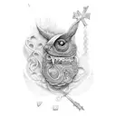 Intricate dotwork design incorporating a cross and Bible verses tattoo design idea