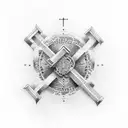 Intricate dotwork design incorporating a cross and Bible verses tattoo design idea