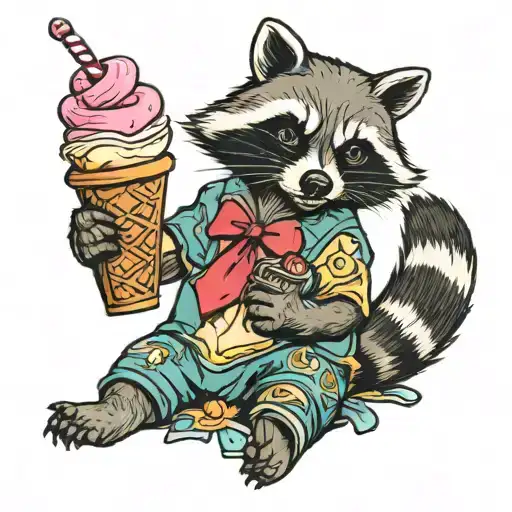 racoon eating  ice cream tattoo design idea