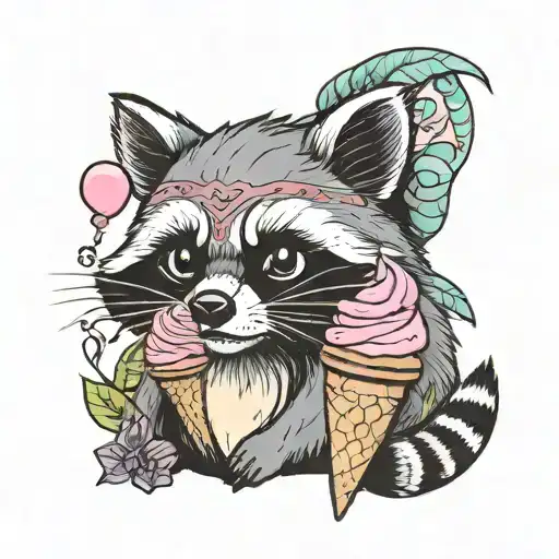 racoon and ice cream tattoo design idea