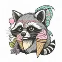 racoon and ice cream tattoo design idea