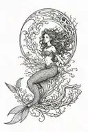mermaid shell unicorn moon raven flying oak tree growing tattoo design idea